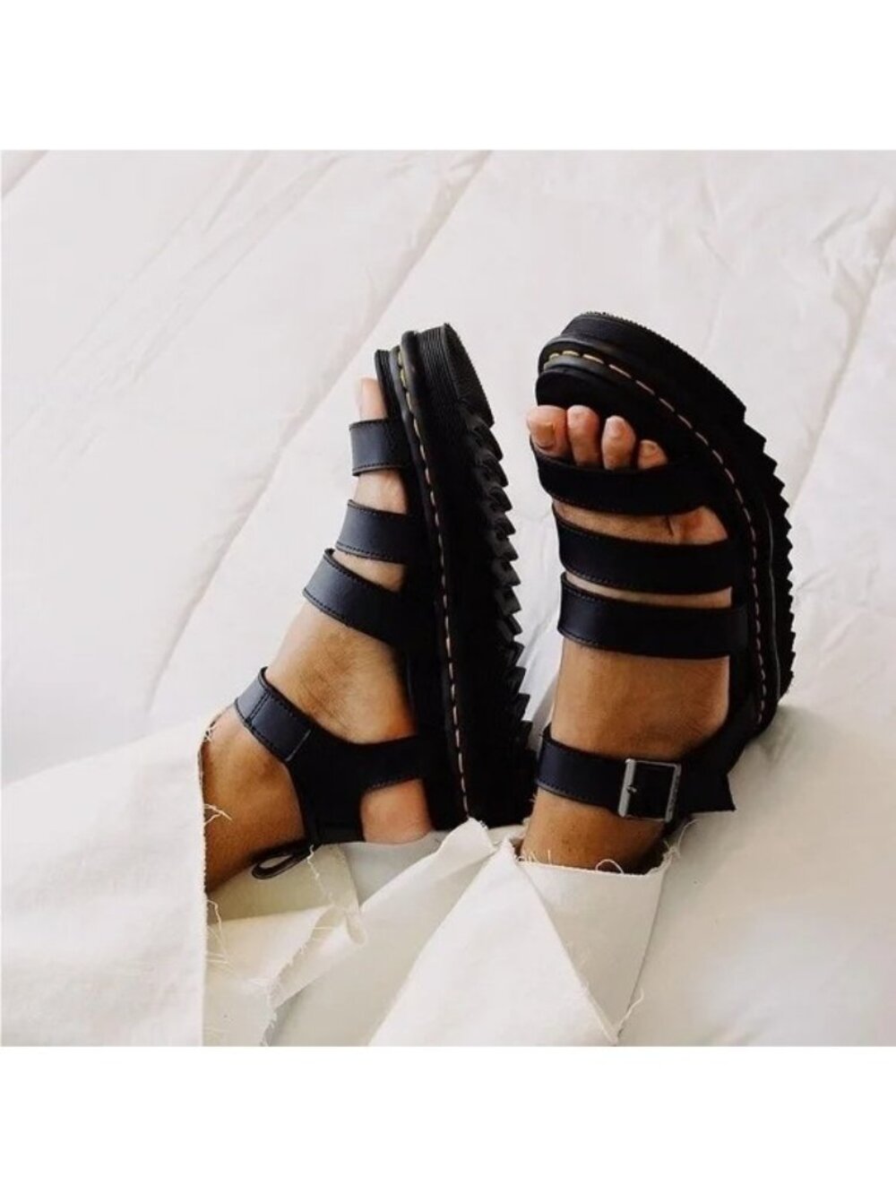 Dr Doc Martens Black Blaire Leather Flatform Gladiator Sandals Size EU 42 US 10